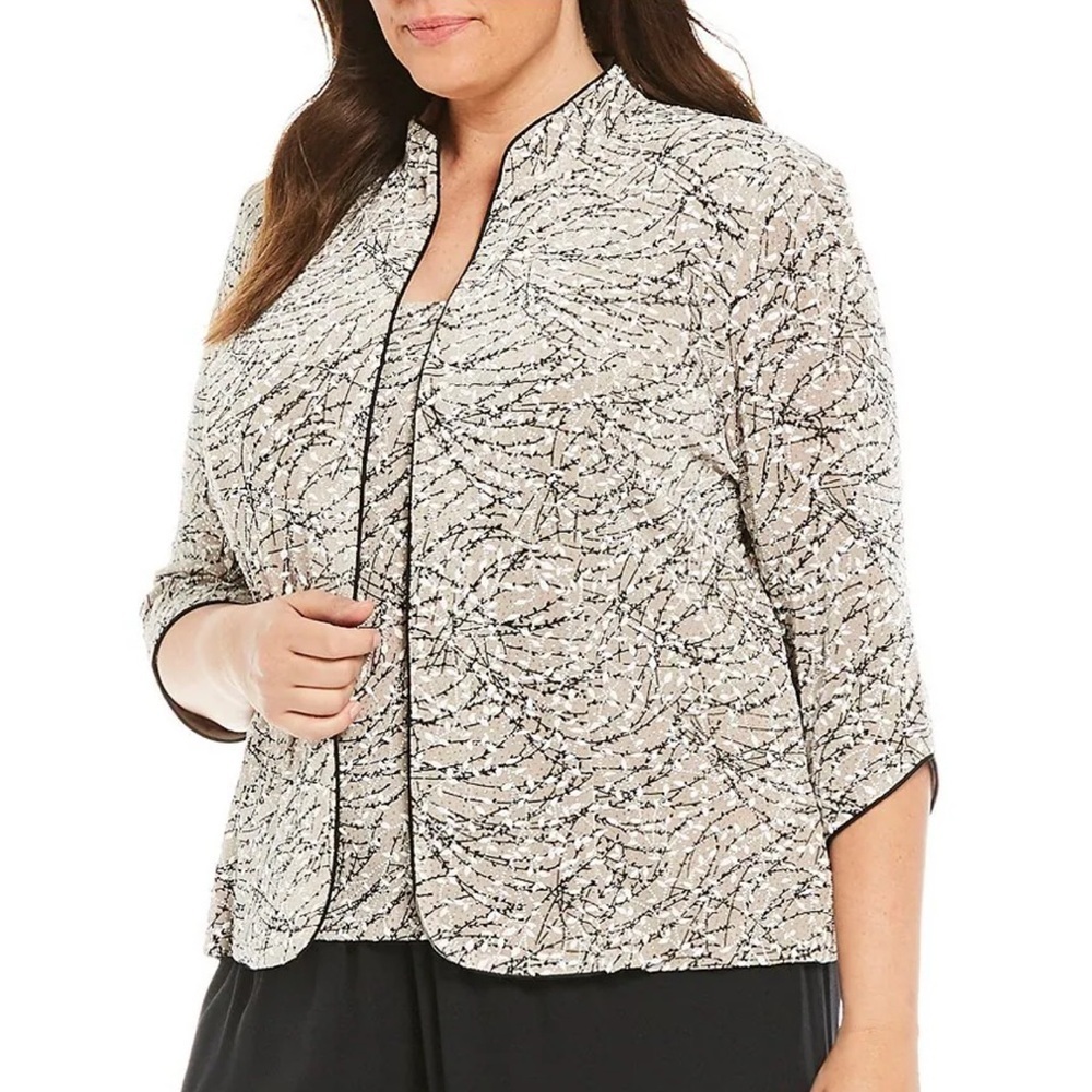 Alex Evenings Plus 2X Glitter 3/4 Sleeve Printed Twinset slinky formal luxury